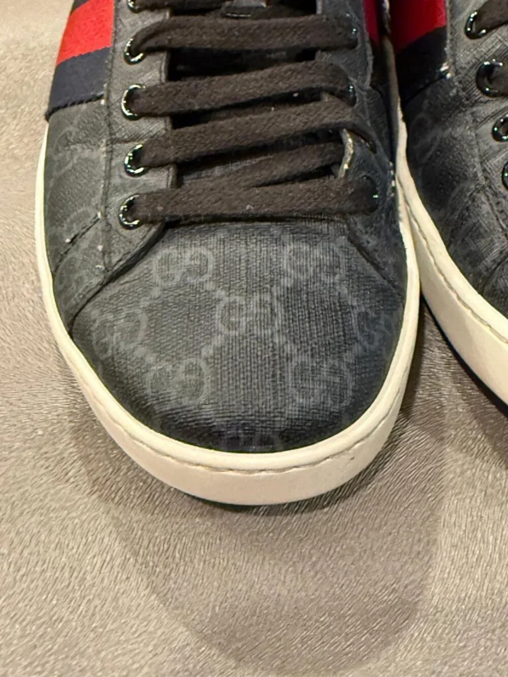 Authentic Gucci Men's Ace GG High Top Black High-Top Sneakers